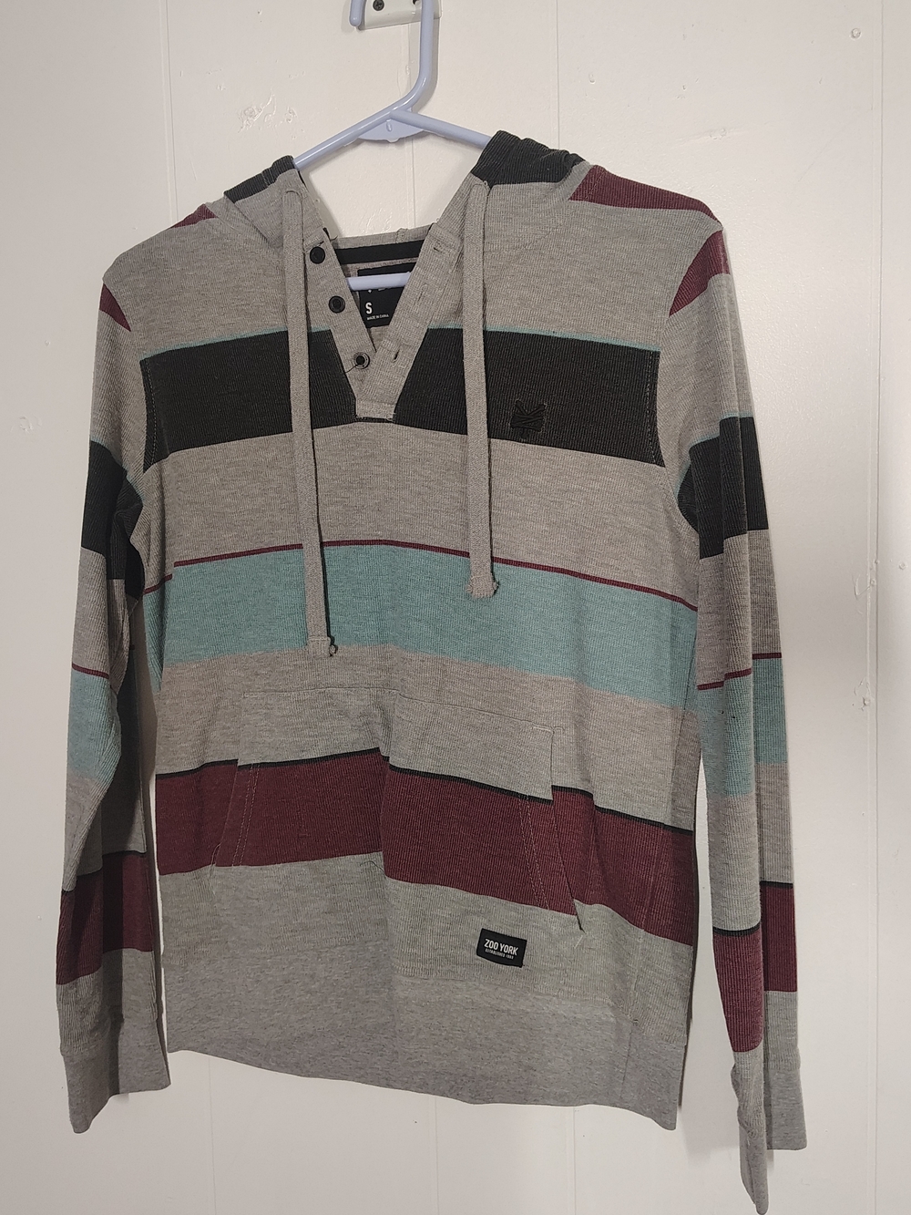 Zoo York Striped Hooded Pullover - Maroon, Black & Teal Accent